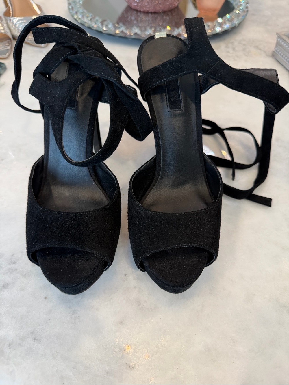Guess Black Suede  Kassie Lace-Up Platform Heels 6.5